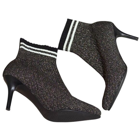 Stuart Weitzman Black and Gold Knit Sock Ankle Boots Size 8 M - Picture 7 of 14